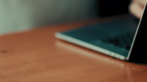 Creative Angle of Laptop Screen and Keyboard on Desk Stock Footage 346636234