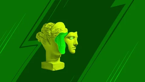Creative animation. Stop motion. Ancient Greek statue with binary code on green Video stock 271067965