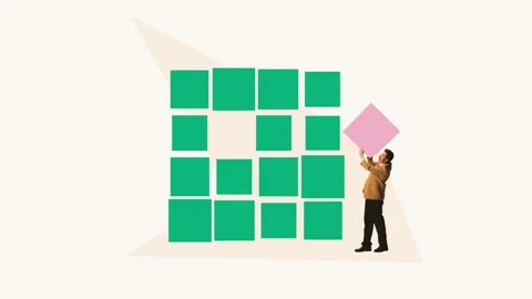 Creative animation. Stop motion. Businessman adding missing part, puzzle Stock Footage 258916475
