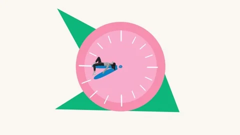 Creative animation. Stop motion. Young woman, employee lying on clock hand 動画素材 258915944