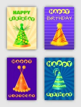 Creative Anniversary Bday Banners Vector Hats Caps Stock Illustration