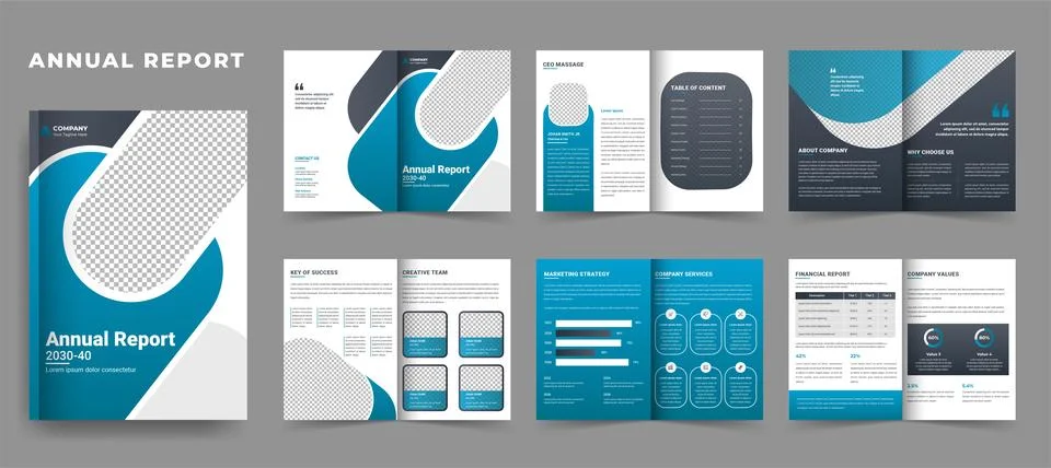 Creative annual report layout and multipurpose company profile brochures te.. Stock-Illustration