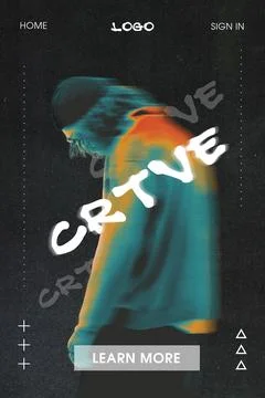 Creative app interface. Glitch-style motion blur effect on man in beanie and Stock Photos