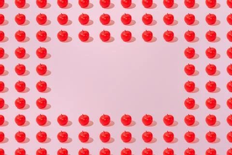 Creative apple pattern flat lay on pastel pink background copy space minimali Foto stock