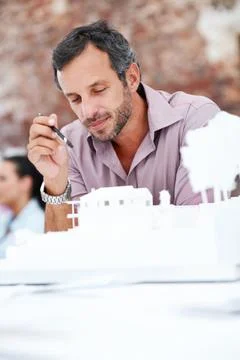 Creative, architecture and man with 3D model in business, real estate and b.. Stock-Fotos