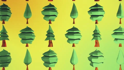 Creative Art Cartoon Background With Cute Tree Pattern In Rotational Motion Stock Footage 193612472