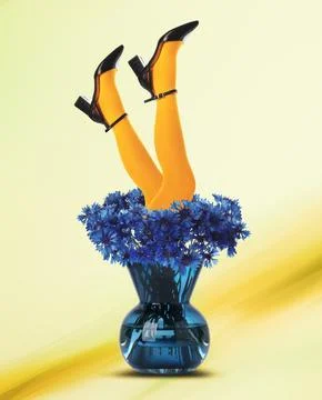 Creative art collage about femininity, style and fashion. Woman sticking ou.. Stock Illustration