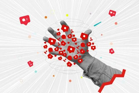 Creative art collage with hand surrounded by red social media notification .. Stock Photos