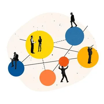 Creative art collage. Modern design. ompany employees working on new business Stock Illustration