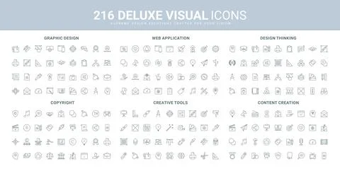 Creative art content creation, designer tools, web application development line Illustrazione stock