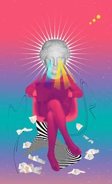 Creative art design of minded positive person think use netbook for chatting Stock Illustration