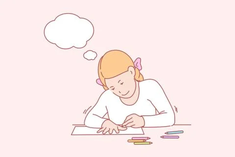 Creative, art, learning, hands, childhood, thought bubble concept Stock Illustration