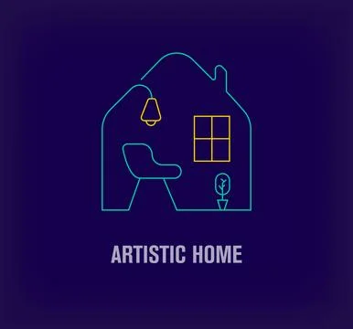 Creative art linear house logo. Stock Illustration
