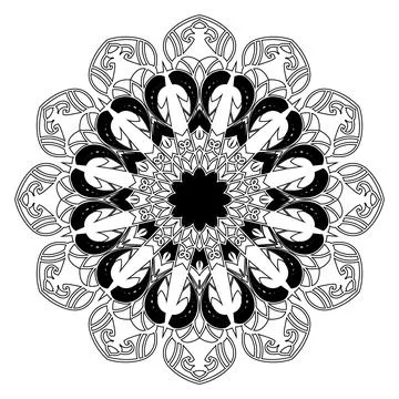 Creative art style hand drawn black and white colors lotus flower mandala Stock Illustration
