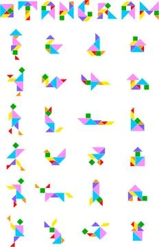 Creative art tangram vector set of colorful shapes Stock Illustration