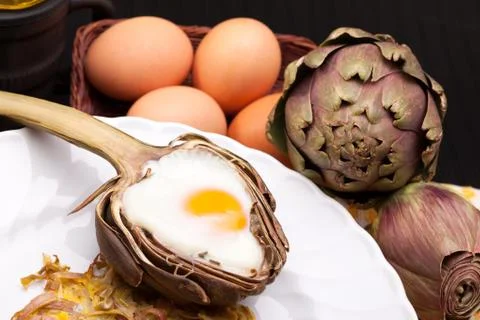 Creative artichoke eggs Stockfoto's