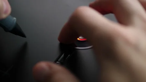 Creative Artist POV using Scroll Touch Pen on Graphic Tablet. Person working. PO Stock Footage 118273762