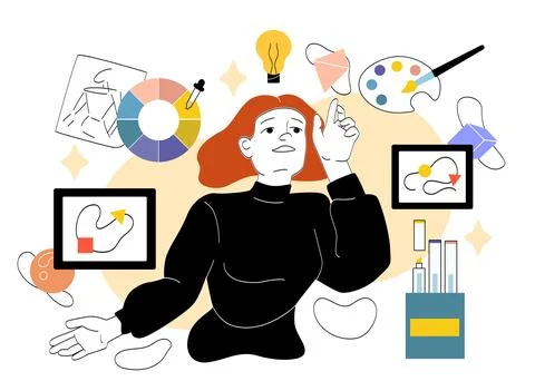 Creative artist thinking illustration. Vector illustration Illustrazione stock