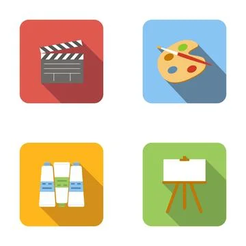 Creative arts and cinema flat icons set Stock Illustration