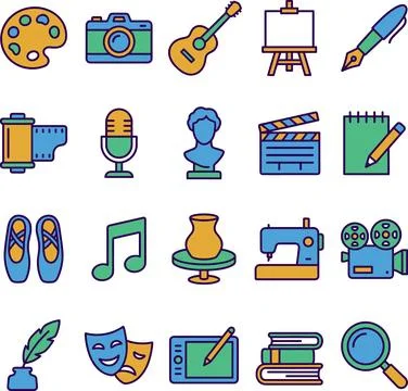 Creative Arts and Hobbies Icon Set for Various Artistic Pursuits. Stock Illustration