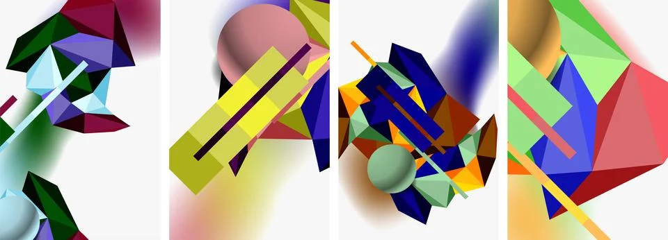 Creative arts with electric blue triangle and circle pattern on white background Stock Illustration