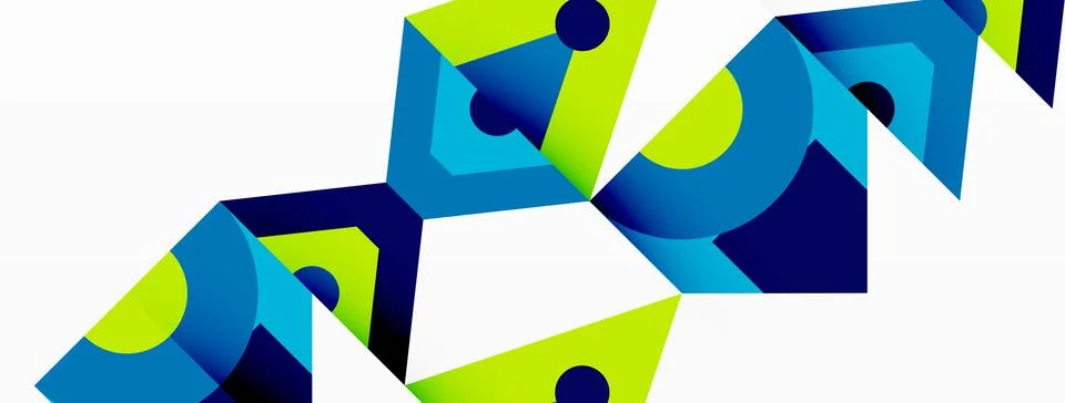 A creative arts pattern with blue and green geometric shapes on a white canvas Stock Illustration