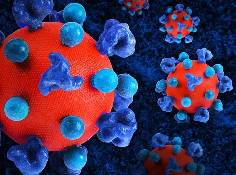  Creative artwork featuring colorized 3D prints of HIV virus particles. Th... Stock Photos