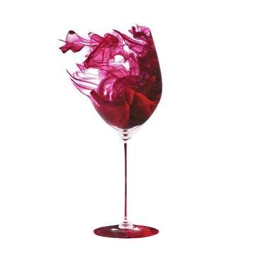 Creative artwork. Red wine texture made of red dye, liquid with drops and Stock Photos