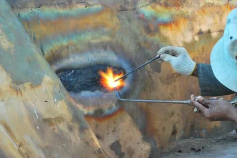 Creative artwork by welding copper and gold metal 库存照片