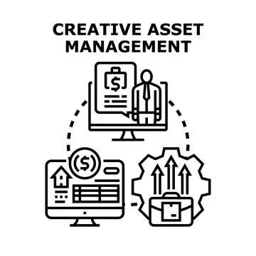 Creative asset management business process analyzing financial data Stock Illustration