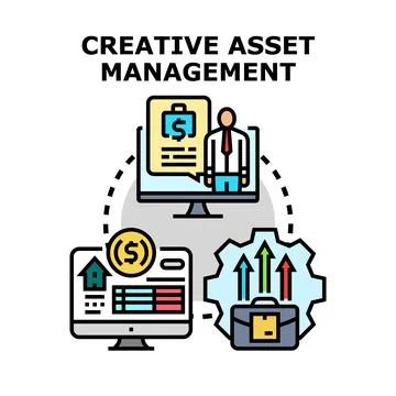Creative asset management business process analyzing financial data Stock Illustration