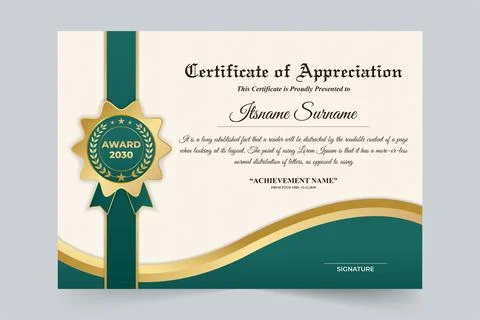 Creative award certificate decoration with green and golden colors. Honor r.. Stock Illustration
