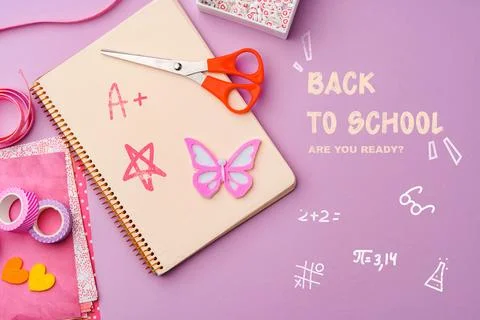 Creative back-to-school preparations with colorful stationery on a vibrant table Stock Photos