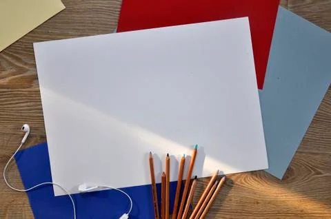 Creative background. art materials. sheets of paper mocup. Stock Photos