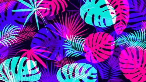 Creative background with bright tropical leaves with an overlap effect Stockillustratie