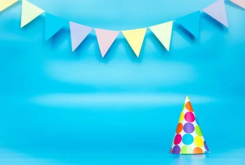 Creative background with garland triangle copy space. Happy birthday backgr.. Stock Photos