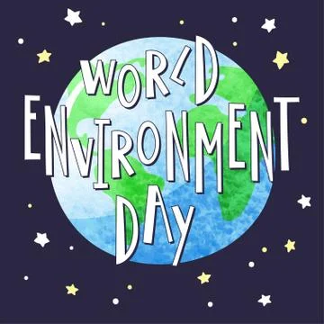 Creative background with globe and hand-drawn inscription World Environment Day. Stock Illustration