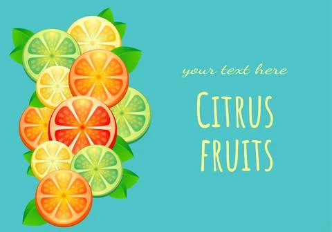 Creative background made of summer tropical fruits with leaves, grapefruit Stock Illustration