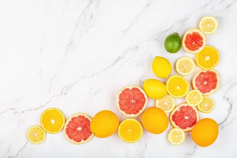 Creative background made of summer tropical fruits with grapefruit, orange, t Stock-Fotos
