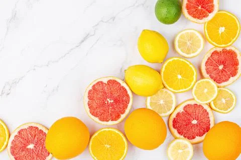 Creative background made of summer tropical fruits with grapefruit, orange, t Stock-Fotos