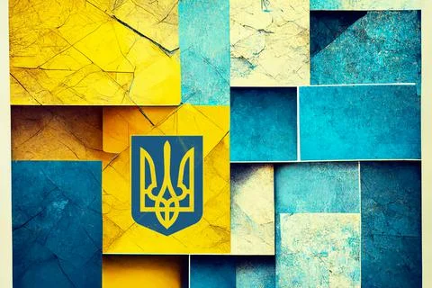 Creative background with painted Ukrainian coat of arms. AI-generated image Stock Illustration