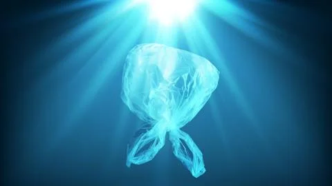 Creative background of single-use transparent plastic bag in form of jellyfish Stock Photos