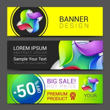 Creative banner set with lines logo blank Stock Illustration