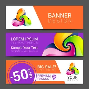 Creative banner set with lines logo blank Stock Illustration