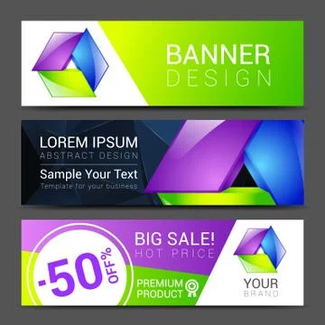 Creative banner set with lines logo blank Stock Illustration