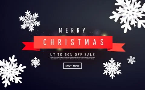 Creative banner template with three-dimensional forms of Christmas snowflakes Stock Illustration