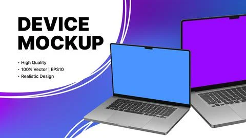 Creative Banner Template with Two Blank Laptop Models Stock Illustration