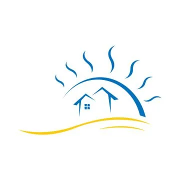 Creative Beach house logo design template Vector illustration Stock Illustration