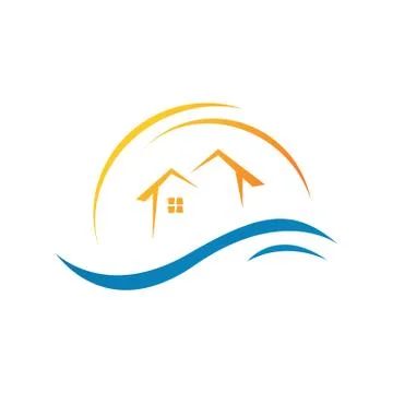 Creative Beach house logo design template Vector illustration Stock Illustration