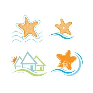 Creative Beach house logo design template Vector illustration Stock Illustration